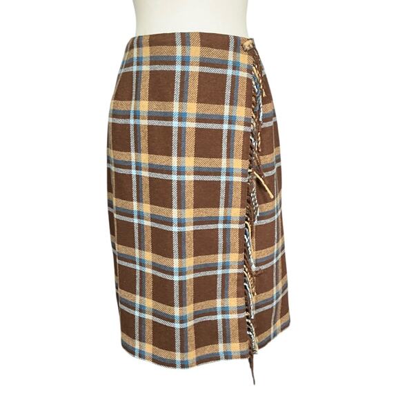 Sag Harbor Brown Plaid Wool Blend Wrap Skirt Size 18 Lined Vintage Fall Winter - Picture 1 of 10